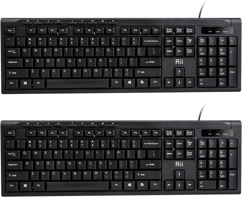 RII RK907 Ultra-Slim Compact USB Wired Keyboard for Mac and PC,Windows 10/8 / 7 / Vista/XP(Black) (2PCS) - Image 1